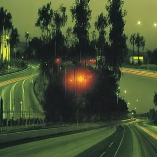 Prompt: Night highway louts Elise 2005 
in distance the other people place music 