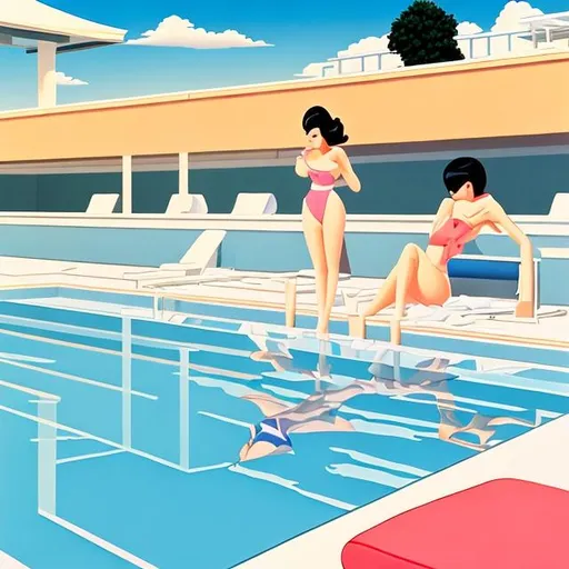 Prompt: Poolside in style of Hiroshi Nagai painting