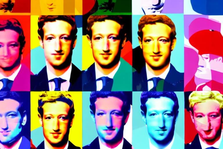 Pop art uncanny Mark Zuckerberg detailed awkward biz...