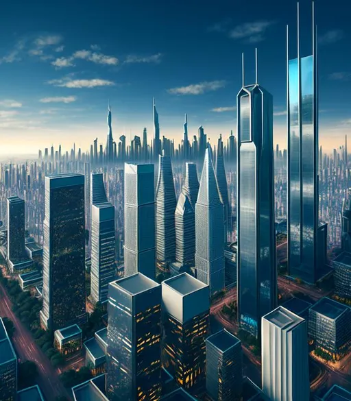 Prompt: A futuristic city skyline with towering skyscrapers