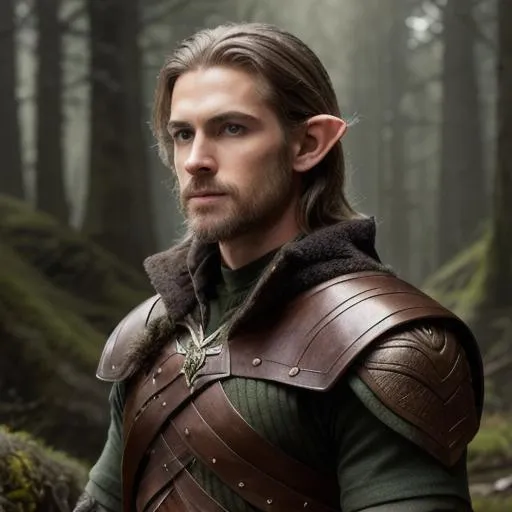 Prompt: male elven ranger, medium length dark blonde hair, rugged-looking, side pose, side perspective full body, oil painting, UHD, vectorize, illustration , 9:16