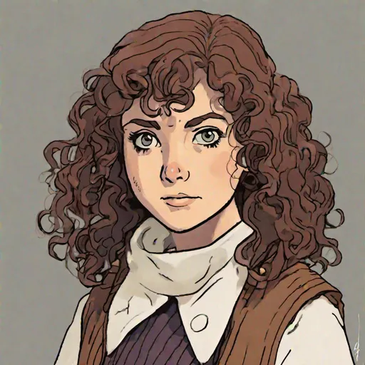 Prompt: Nyssa of Traken from Doctor Who with curly brown hair by Studio Ghibli