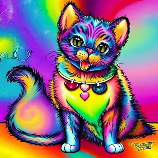 Prompt: Cats and dogs in the style of Lisa frank