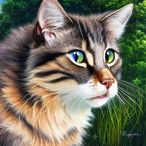 Prompt: Erin hunter, warrior cats, realistic cat, detailed fur, realistic  realistic fur, eye, oil painting, anime, fullbody, forest background, high quality, Spotted fur, dark spots, dark fur, cat in a dark creepy forest, shadows, lighting, 