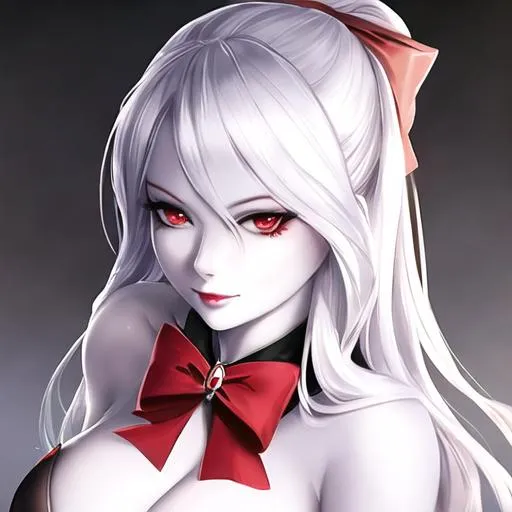 Prompt: one realistic beautiful drow with pale skin, red eyes, and white hair, holding a bow, extra detailed, busty
A ranger from the D&D universe smirking at the camera