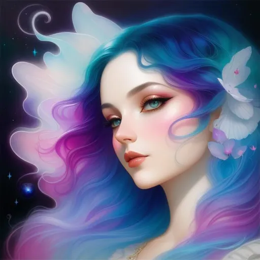 Prompt: cosmic Beauty. Art by artgerm, edre penovac, Daniel Merriam, catrin Welz-Stein, Nicoletta ceccoli, James Jean. Gradient chrome colours. 3d.