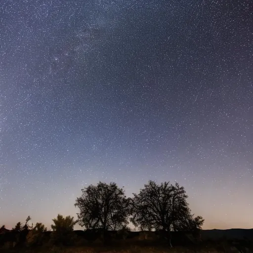 Prompt: Night sky with some stars not much 2-3 trees and little blur
