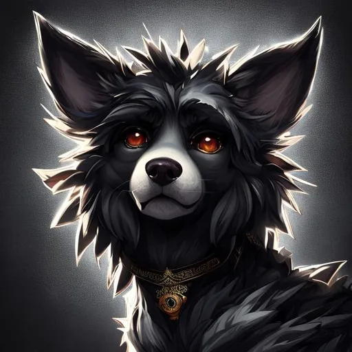Prompt: anime portrait of a Anthropomorphic Dog Furry, anime eyes, beautiful intricate black fur, shimmer in the air, symmetrical, in Touhou style, concept art, digital painting, looking into camera, square image