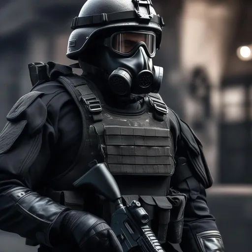Prompt: A modern military male general in black military armor, with a pistol and gas mask, Highly Detailed, Hyperrealistic, sharp focus, Professional, UHD, HDR, 8K, Render, electronic, dramatic, vivid, pressure, stress, nervous vibe, loud, tension, traumatic, dark, cataclysmic, violent, fighting, Epic, 


