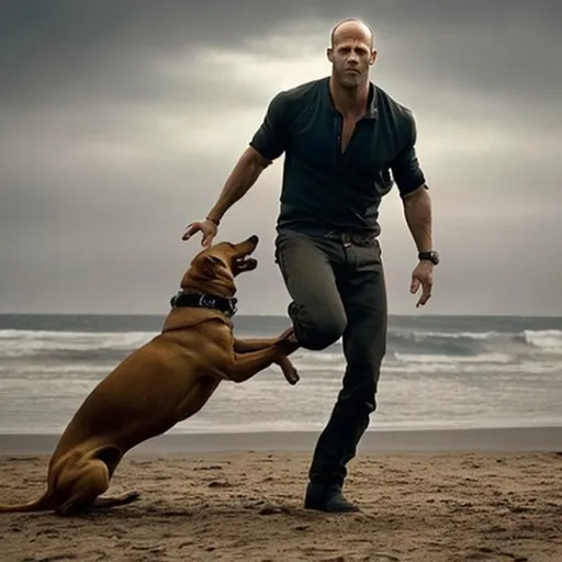 Prompt: Jason Statham dancing on a dog 