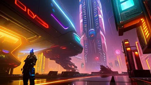 Prompt: Somewhere in time :: futuristic Cyborg gun in hand, futuristic neon city background, moonscape 

Futuristic art :: Synthscape :: Unreal Engine 5 :: cryengine :: Cinema 4D :: Photorealism :: meticulous art

By wadim Kashin