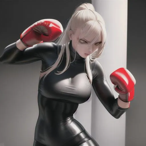 Prompt: punching bag punching, high quality, bloody, punching bag,Best quality, tall girl, (punching bag:1.2), master piece, leggings , muscle, bloody punching bag, latex ,ultra detailed, realistic, 4k, fight punching, open finger gloves ,anime style,punching fighting, beauty girl, pretty ,detailed face