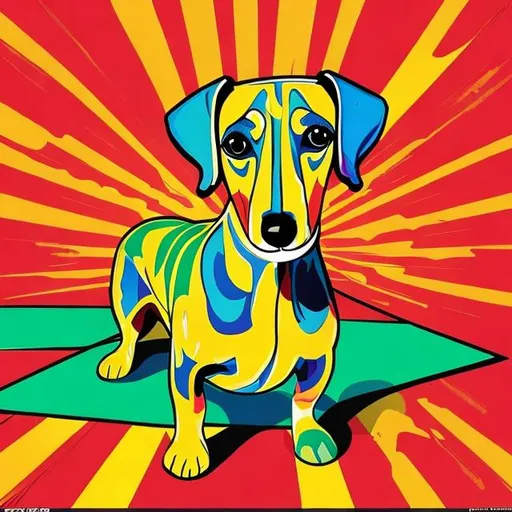 Prompt: Pop art sausage dog full body