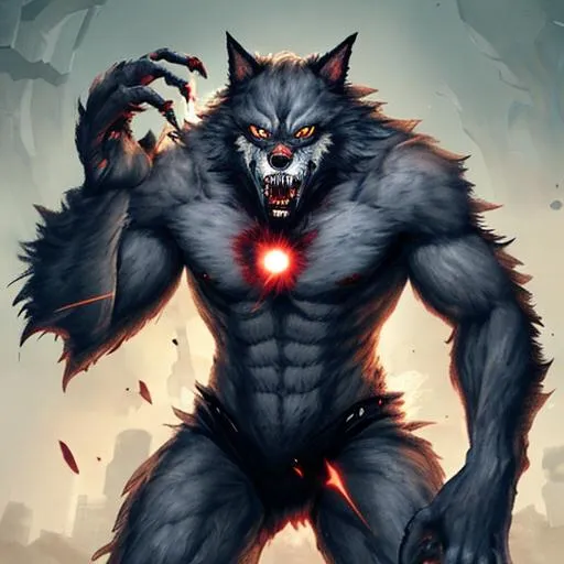 Prompt: a werewolf merged with a machine
