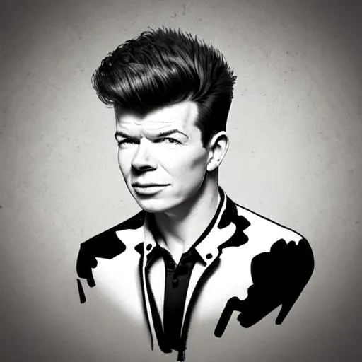 Prompt: simplistic abstract monochrome logo for rick astley