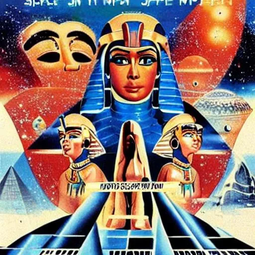 Prompt: Egyptian space movie poster 1979