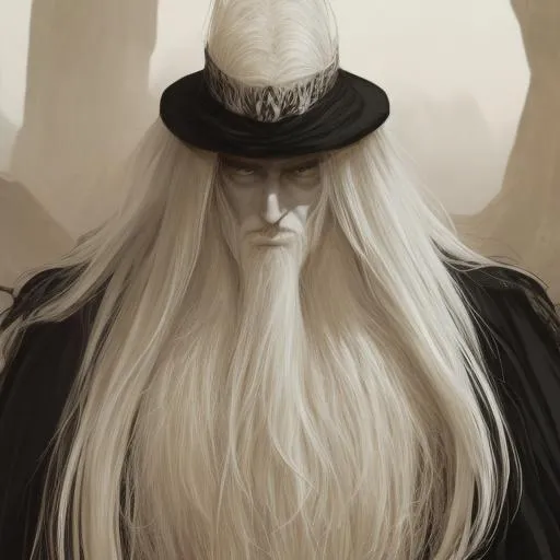 Prompt: A very tall man, over 9 feet tall, with long arms, long fingers, long legs, long, sharp-jawed face, wide lips, sharp eyes, guarded features, long white hair, wearing a greenish-black cloak, his eyes, nose, and lips are reddish in contrast to His skin is pale, white as a sheet, his face is young but very strange, and his nose is long and sharp. Too skinny