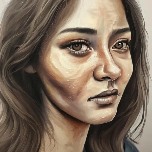 An artistic painting of a woman’s face that almost r...