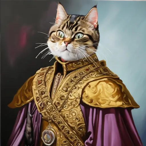 An oil painting of a cat dressed as a emperor | OpenArt