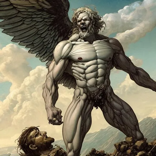 Prompt: A titan dying on mount Olympus in mythical times

