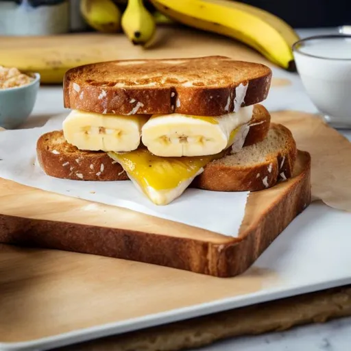 Prompt: banana cheese sandwich on toast