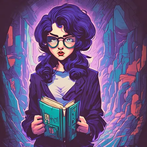 Prompt: Retro comic style artwork, highly detailed {person holding a book}, comic book cover, symmetrical, vibrant