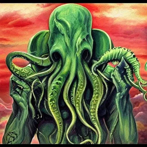 Prompt: Cthulhu, war, painting, realistic