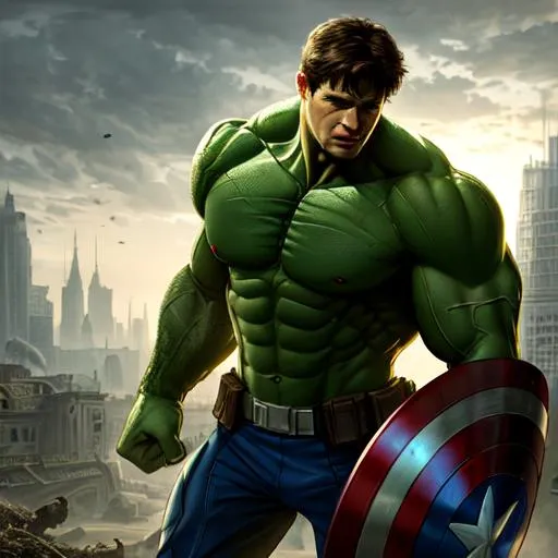 Prompt: Captain America as Hulk, beautiful photograph of most beautiful fictional, extremely, detailed environment, detailed background, intricate, detailed skin, natural colors , professionally color graded, photorealism, 8k, moody lighting.