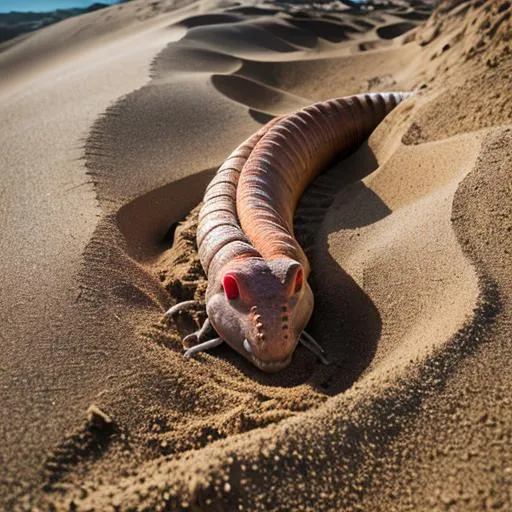 Prompt: extremely detailed and realistic gigantic worm scaring out of sand with people around falling, live action, realistic, ultra detailed humans, photorealistic, volumetric lighting