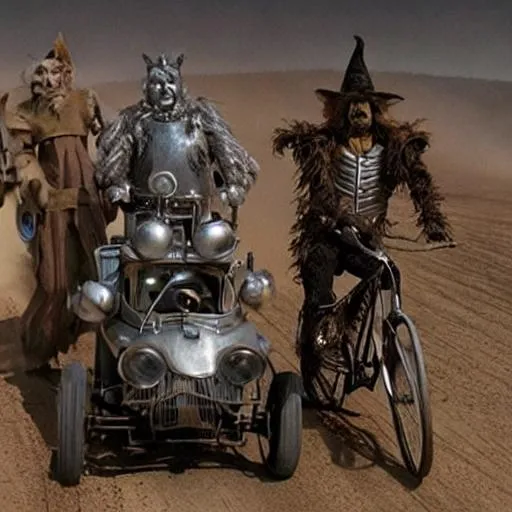 Prompt: wizard of oz wheelers mad max fury road