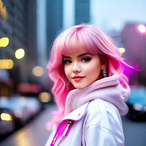 Prompt: Full body Portrait of {teenager Media on the street} with {pink} hair and with cute عface, { In photo coverage hd}, full body, perfect composition, hyperrealistic, super detailed, 8k, high quality , trending art , trending on artstation , sharp focus , Realistic background image hd, intricate details, highly detailed.