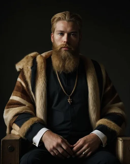 Prompt: Portrait of blonde and bearded king 