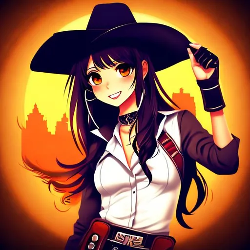 Prompt: 1girl,cowgirl, anime art style, facing camera,  colt45. revolver, wild west vibe, Indian women