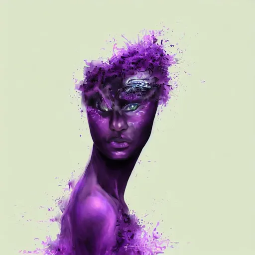 Prompt: The cloth color black, the skin color purple, eyes color luminous, highly detailed, sharp focus, smooth, digital art 