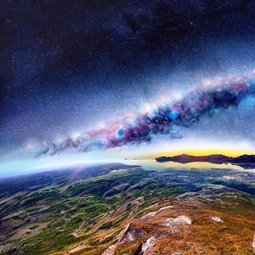Prompt: long shot scenic professional photograph of a distant galaxy, perfect viewpoint, highly detailed, wide-angle lens, hyper realistic, with dramatic sky, polarizing filter, natural lighting, vivid colors, everything in sharp focus, HDR, UHD, 64K