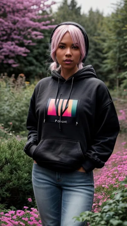 Prompt: Polaroid photography,Photorealistic, a woman from sweden in a black anime hoodie blue jeans braid pink hair lush garden background,extremly insanely epic and stunning,insanely detailed,cinematic lighting,insanely intricate,hdr,4k,8k,unreal engine,octane render