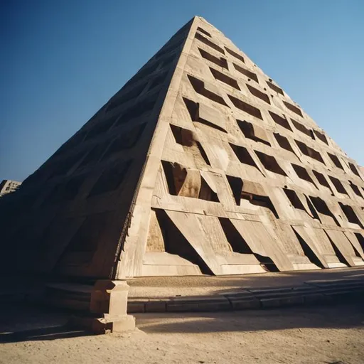 Prompt: a large pyramid with lots of windows, brutalist architecture  