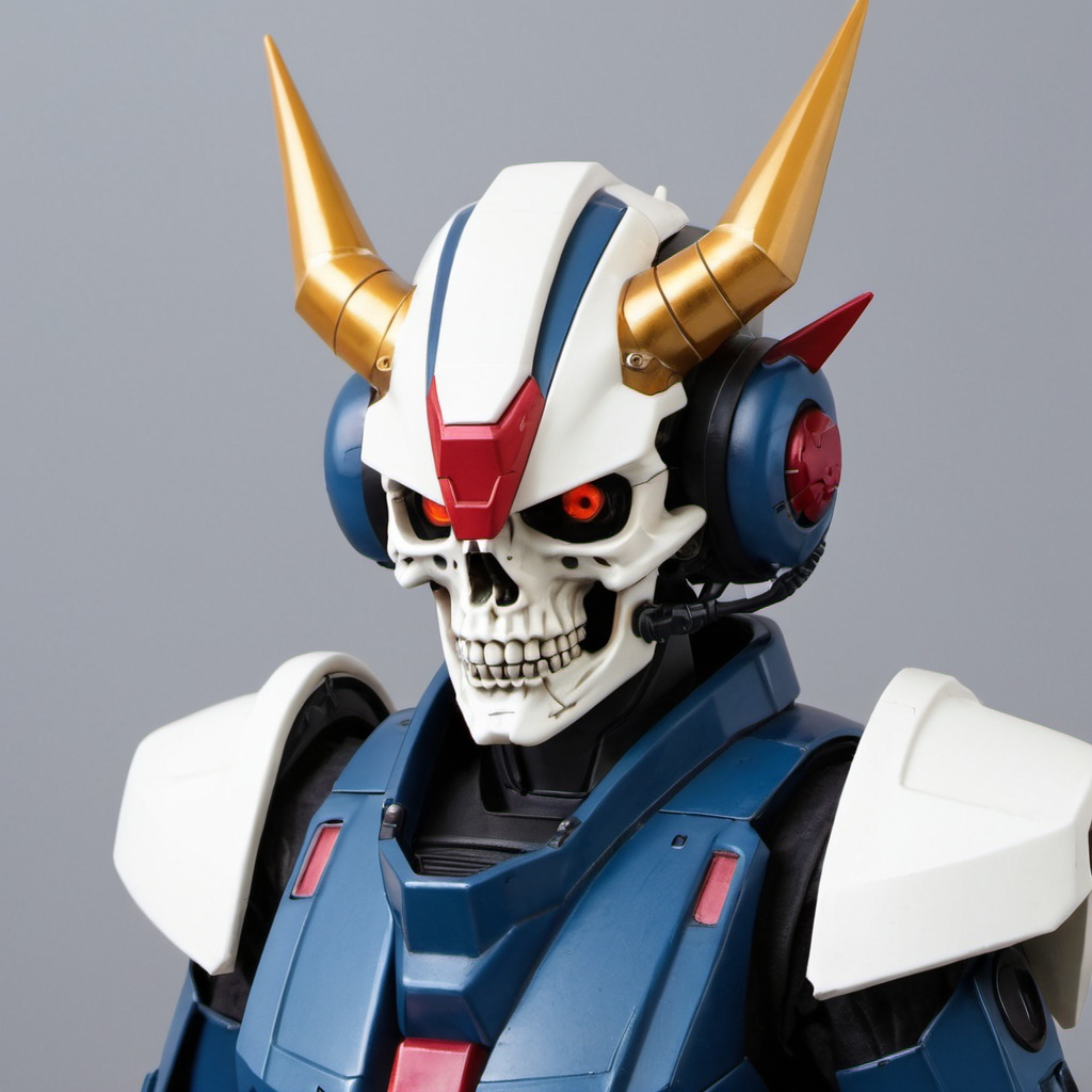 Gundam pilot with skull helmet and horns