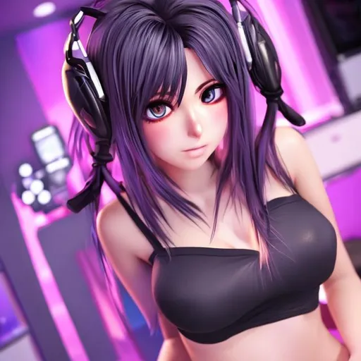 Prompt: Anime hot gamer girl