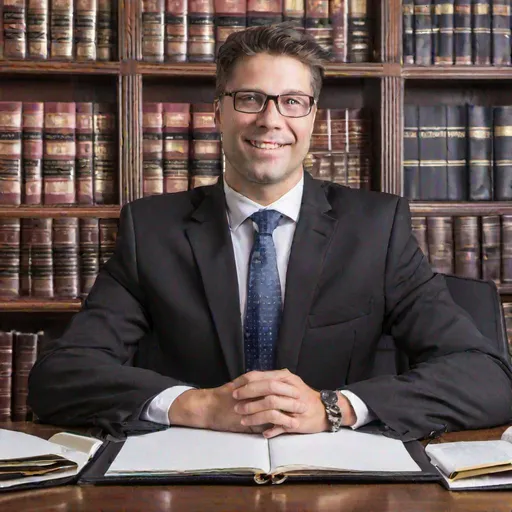 Prompt: a lawyer in a law office profile photo