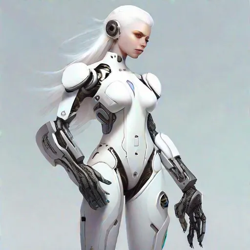 Prompt: white colored sci-fi girl with mechanical right arm
