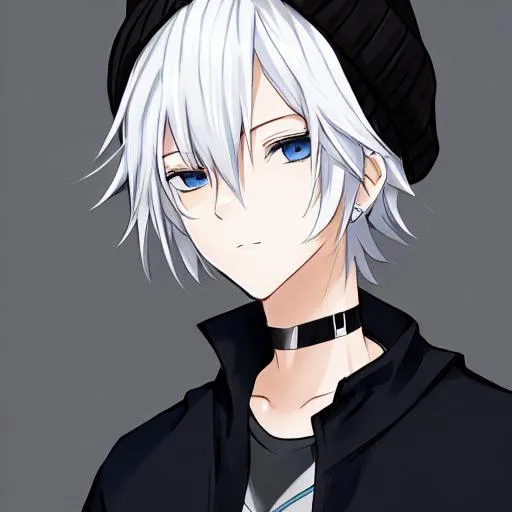 pixiv, a man, white hair, short hair, deep blue eyes... | OpenArt