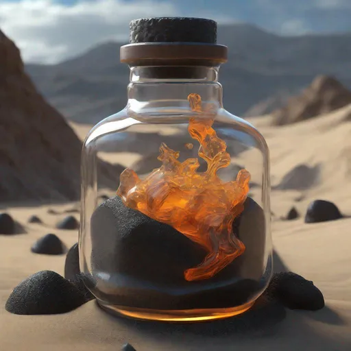 Prompt: A healthpotion in a fancy vial, half-buried, dirty with black volcanic sand and tar and oil, buried in volcanic sand, inside, cave, low-lighting, art by Stanley Lau and Artgerm and magali villeneuve and Alphonse Mucha, artstation, octane render, cgsociety, HDR, UHD, 64k, best quality, best quality, masterpiece:1.5)
