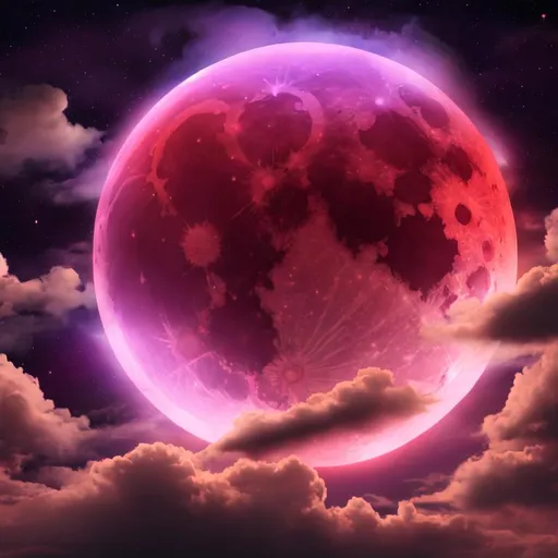 Prompt: Bloodmoon with clouds, 4k, purple lighting