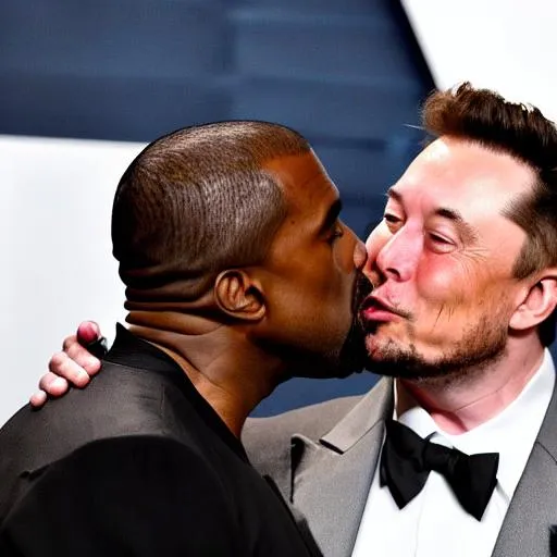 Prompt: kanye west and elon musk kissing , high quality, 8k, hdr, high detail, asthetic, handsome, portrait, 