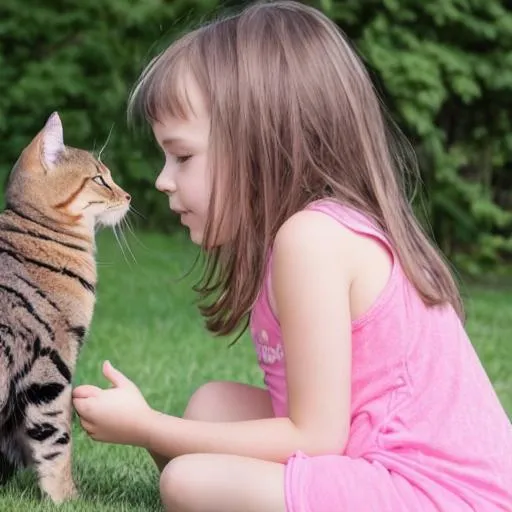Prompt: young european girl playing with a cat