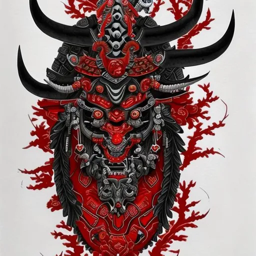 Prompt: Samurai démon oni red black accurate details fractal japan tatoos style 