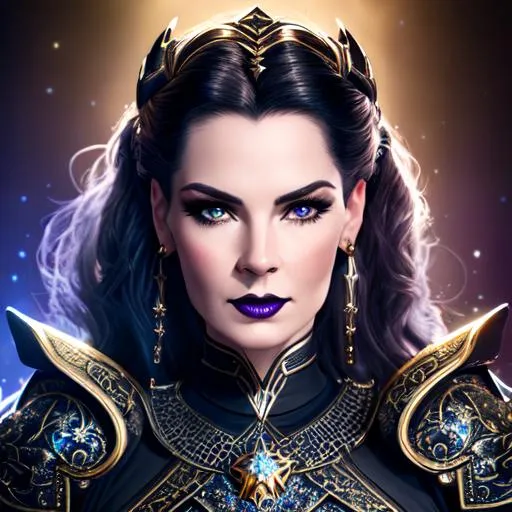 Prompt: cinematic photograph of jadzia dax, terry farrell, ethereal, underworld, realistic, intricate and hyperdetailed, pewter filigree,  dark makeup, black lipstick, blue eyes, fantasy art, album cover art, 3D lighting, high contrast, 8K quality, beautiful woman, trill, midnight, stars, glitter