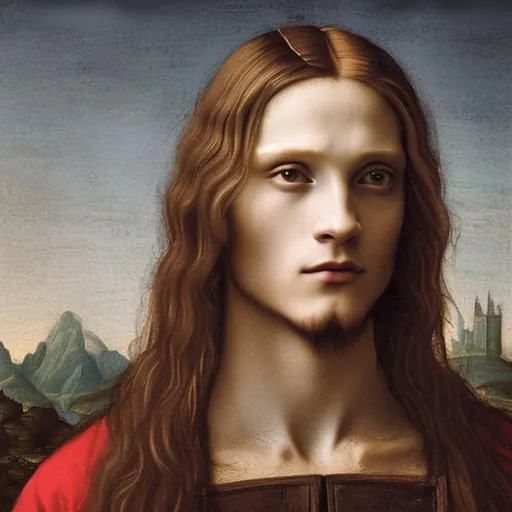 Prompt: man with long hair renaissance painting leonardo davinci painting man pretty HD blone hair young man painting ethereal beautiful pretty man lovely  