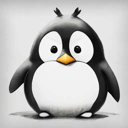 Prompt: penguin, cute, ice age, black and white, pencil sketch, emoticon type, simple, angry face
